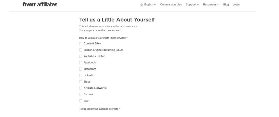 Fiverr Affiliate Sign Up Form 1