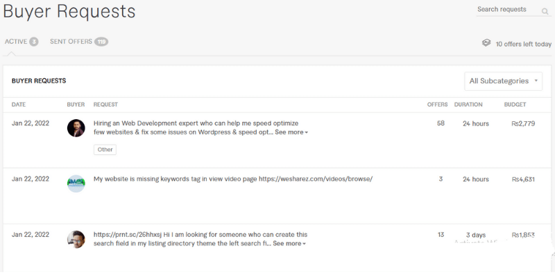 Fiverr Buyer Requests