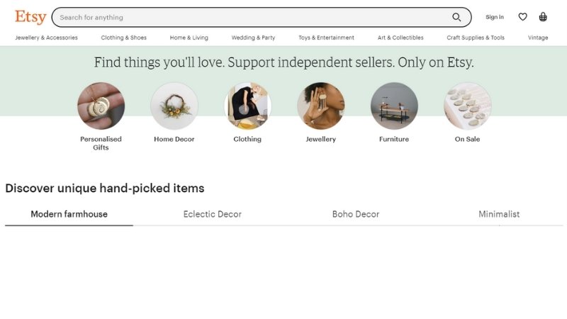 Etsy Homepage